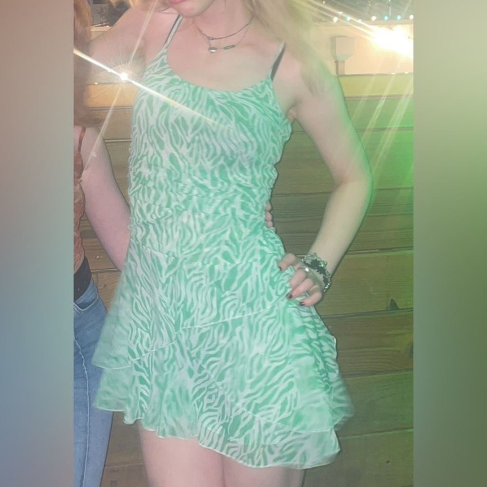 Diane Von Furstenberg for Target tiered green animal print dress XXS